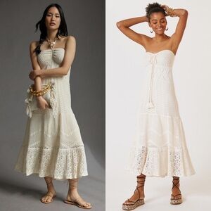 Farm Rio Dress Anthropologie Crochet Maxi Strapless Beach White XL NWT